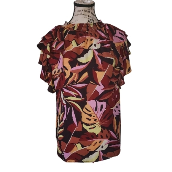 DR2 Tops - DR2 by Daniel Rainn Tropical Monstera Leaf Blouse, Size 1X